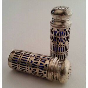 Godinger Silver Art Cobalt Blue Glass and Silver Salt and Pepper Shaker Set 1940